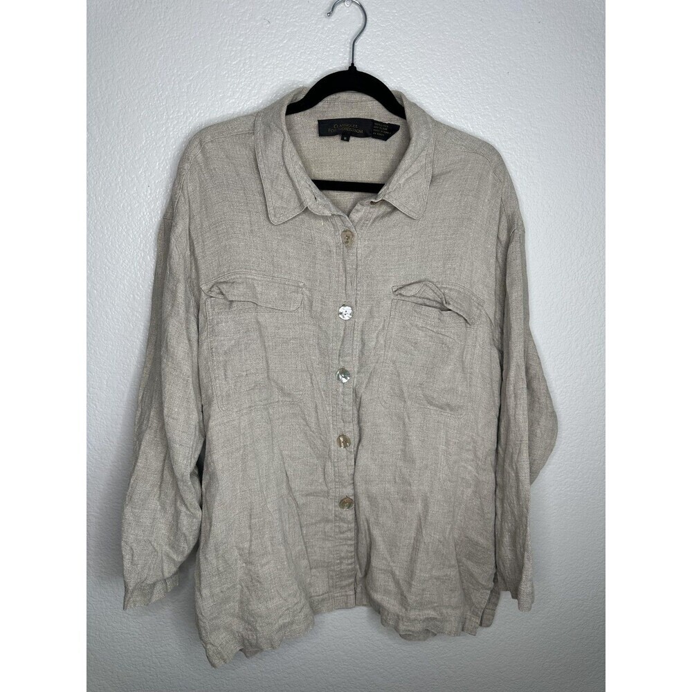 Classiques For Nordstrom Shirt Womens Medium Linen Button Front Pockets Top